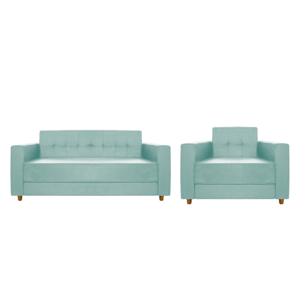 Kit Sofá 2 Lugares E Poltrona Denver Suede Azul Tiffany - Doc