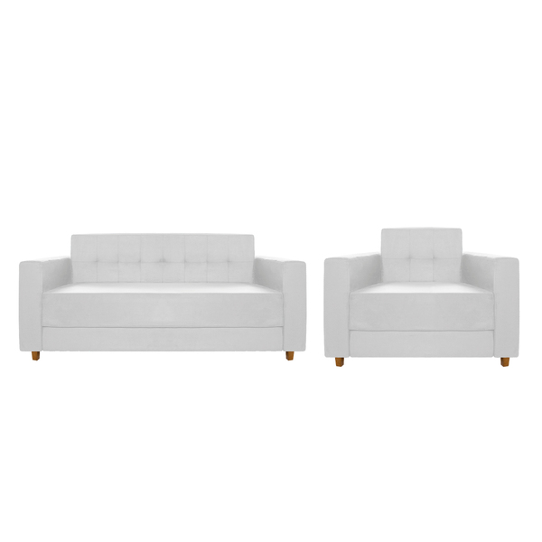 Kit Sofá 2 Lugares E Poltrona Denver Suede Branco - Doce Sonh