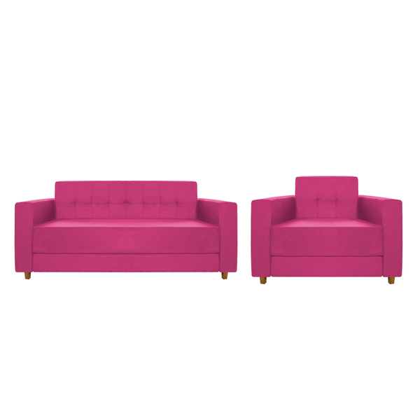 Kit Sofá 2 Lugares E Poltrona Denver Suede Pink - Doce Sonho