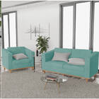 Kit Sofá 2 Lugares E Poltrona Europa Suede Azul Ciano Amarena