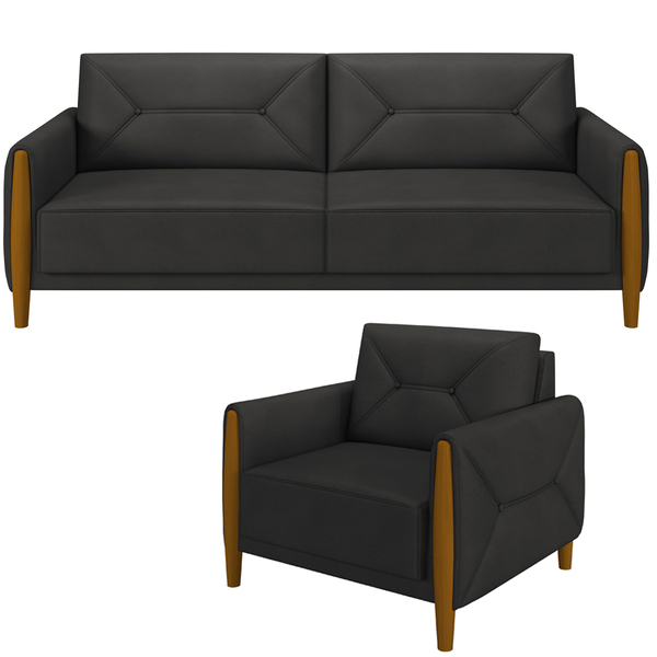 Kit Sofá 2 Lugares Sala Estar 165 Com Poltrona Berilo Pés Mad