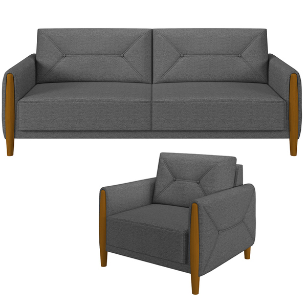 Kit Sofá 2 Lugares Sala Estar 165cm Com Poltrona Berilo Pés D