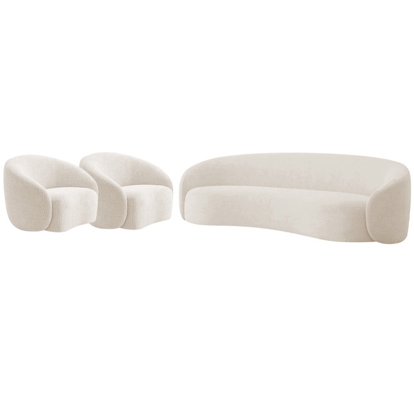 Kit Sofá 3 Lugares 180cm E 2 Poltronas Orgânica Luxo Recepção