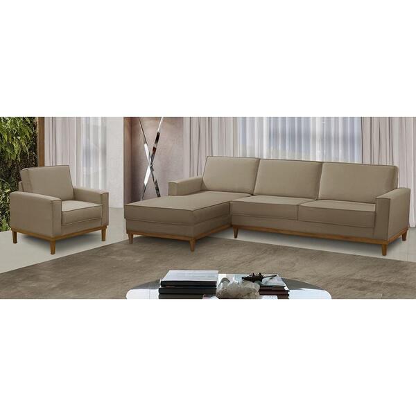 Kit Sofá 3 Lugares 2,60m Com Chaise Le E Poltrona Living Gabi
