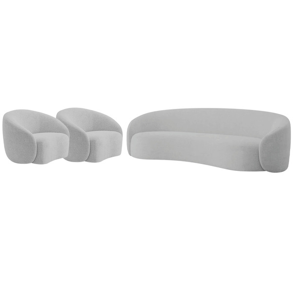 Kit Sofá 3 Lugares 200cm E 2 Poltronas Orgânica Luxo Recepção