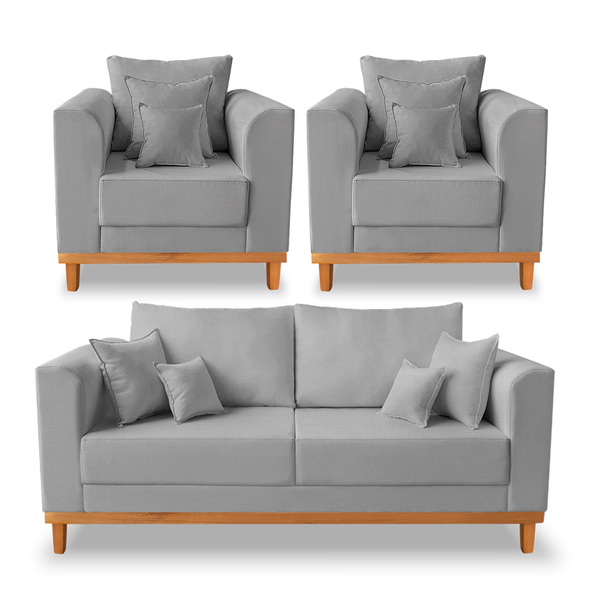 Kit Sofá 3 Lugares E 2 Poltronas Beny Viena Com Almofadas Dec