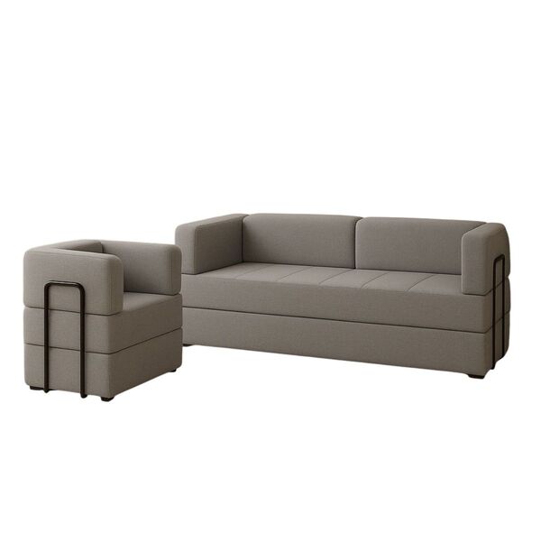 Kit Sofá E Poltrona Na Caixa Modular Roberta Para A Sala Cinza