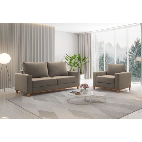 Kit Sofá Living 3 Lugares 1,80m Poltrona Veludo Alpino Pérola