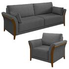 Kit Sofá Living 3 Lugares E Poltrona 102cm Pés Madeira Roya M