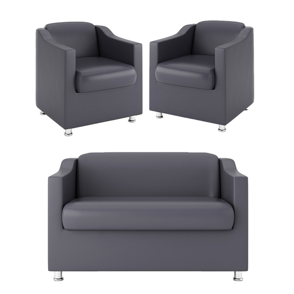 Kit Sofá Namoradeira + 2 Poltronas Decorativa Tecido Courino