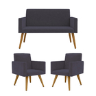 Kit Sofá Namoradeira + 2 Poltronas Decorativas Promoção Cinza