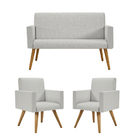 Kit Sofá Namoradeira + 2 Poltronas Decorativas Tecido Linho L