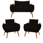 Kit Sofá Opala + 2 Poltronas Opala Sala De Estar Preta