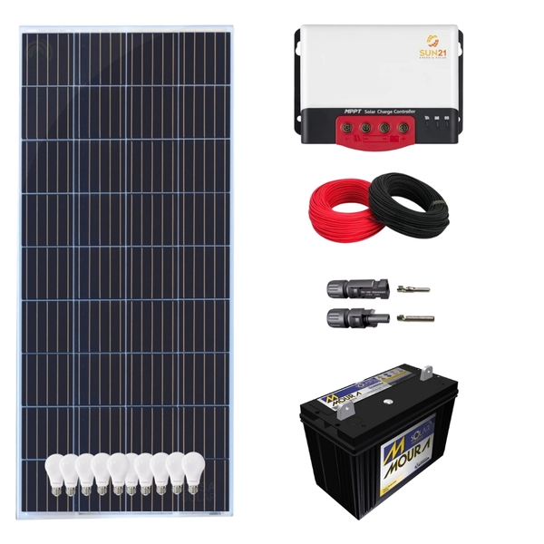 Kit Solar Iluminação 150w Resun 10 Lâmpadas Com Bateria 12v