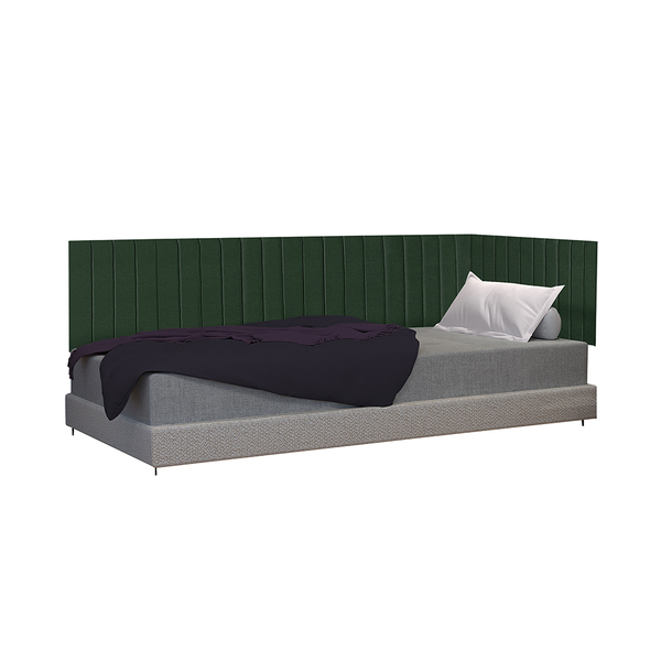 Kit Solteiro Em L Painel Cama Box Almofadada Estofada Suede