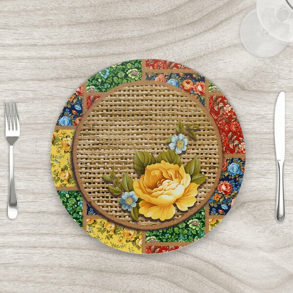 Kit Sousplat 35cm Junino Juta Com Base - 2 Unidades