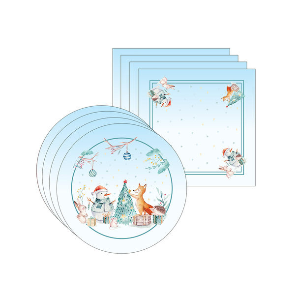 Kit Sousplat + Guardanapo Animais - 4 Peças - Sem Base