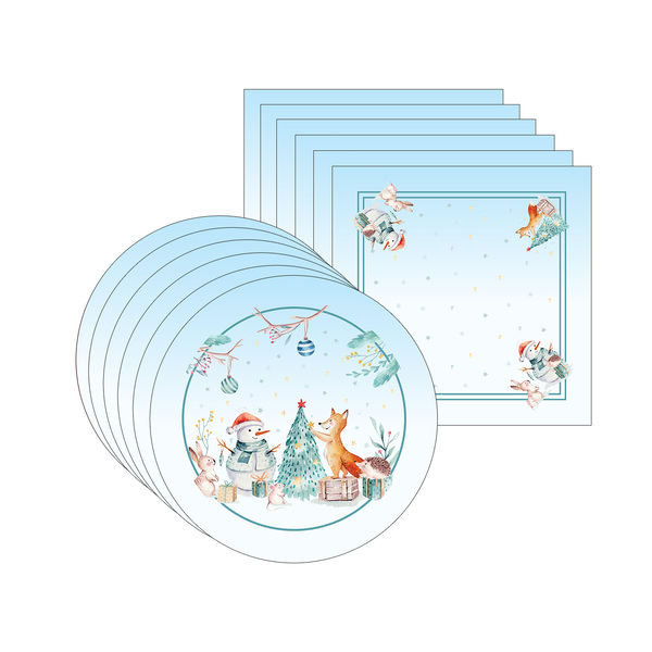 Kit Sousplat + Guardanapo Animais - 6 Peças - Com Base