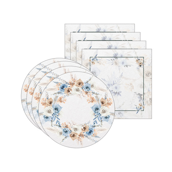 Kit Sousplat + Guardanapo Boho Azul/ambar - 4 Peças - Sem Base