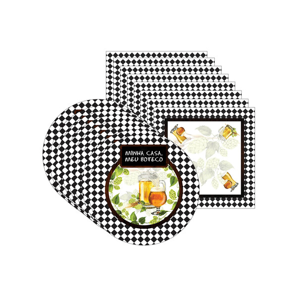 Kit Sousplat + Guardanapo Boteco - 8 Peças - Sem Base