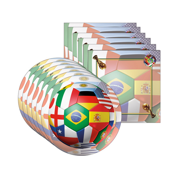 Kit Sousplat + Guardanapo Copa Bandeiras - 6 Peças - Com Base