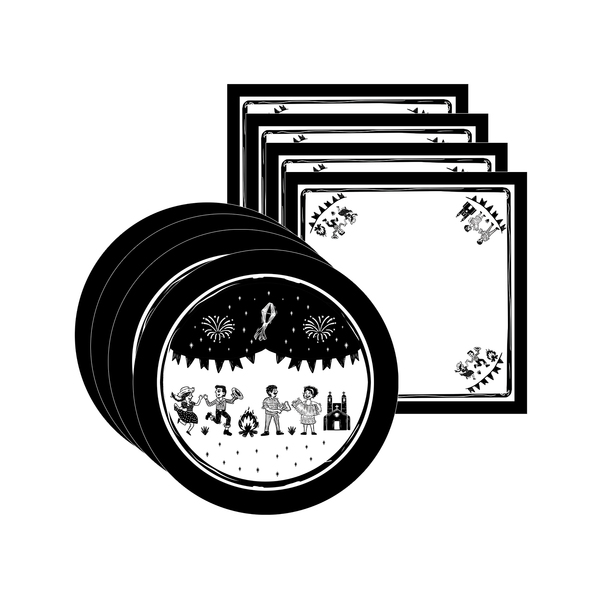 Kit Sousplat + Guardanapo Cordel Junino - 4 Peças - Com Base