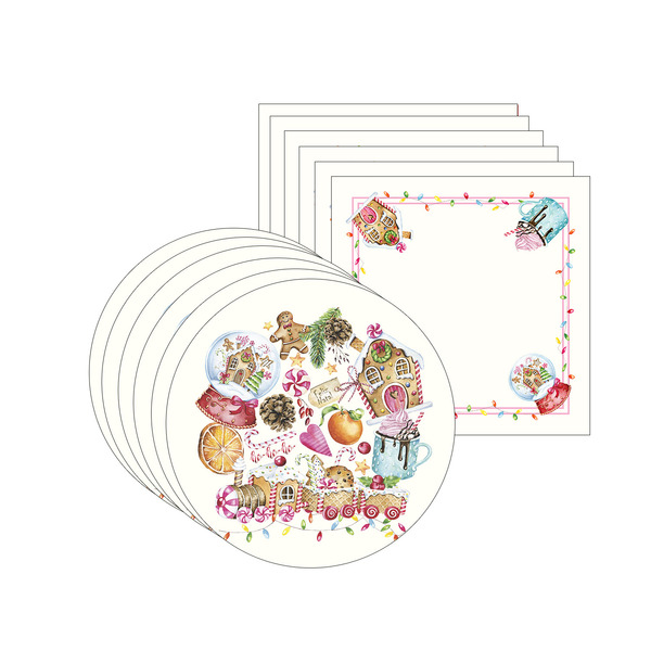 Kit Sousplat + Guardanapo Doces Fundo Branco - 6 Peças - Sem