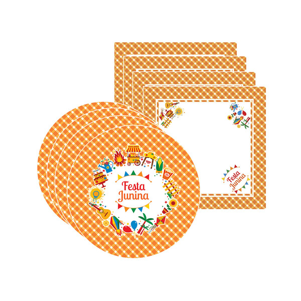 Kit Sousplat + Guardanapo Festa Junina - 4 Peças - Com Base