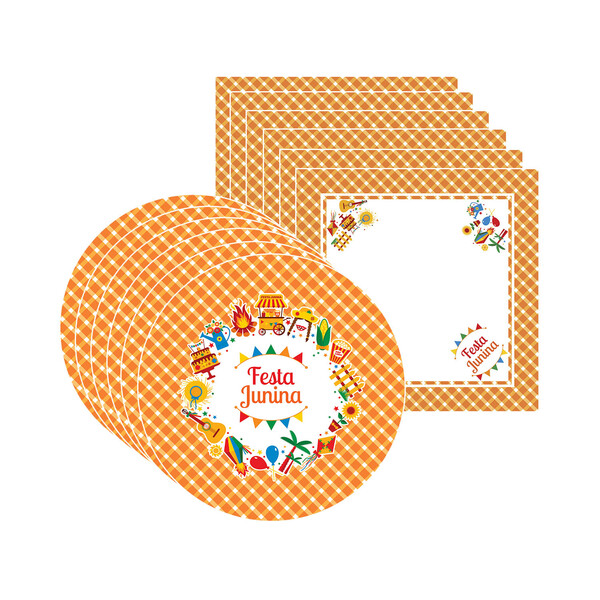Kit Sousplat + Guardanapo Festa Junina - 6 Peças - Sem Base