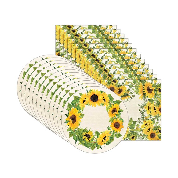 Kit Sousplat + Guardanapo Girassol - 12 Peças - Sem Base