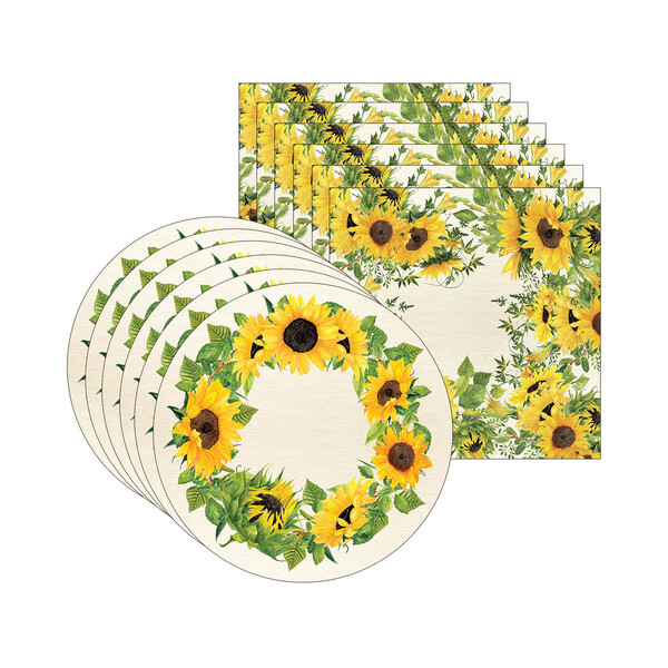 Kit Sousplat + Guardanapo Girassol - 6 Peças - Sem Base
