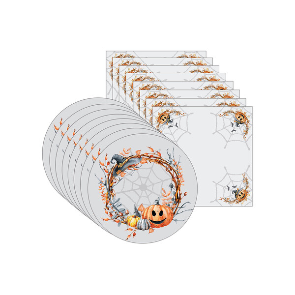 Kit Sousplat + Guardanapo Halloween Abóbora - 8 Peças - Com B