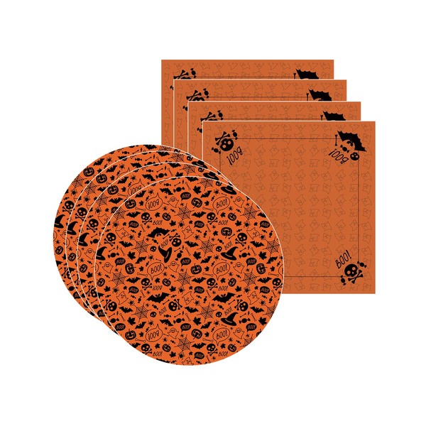 Kit Sousplat + Guardanapo Halloween Morcegos - 4 Peças - Com