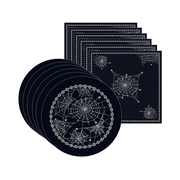 Kit Sousplat + Guardanapo Halloween Teia - 6 Peças - Sem Base
