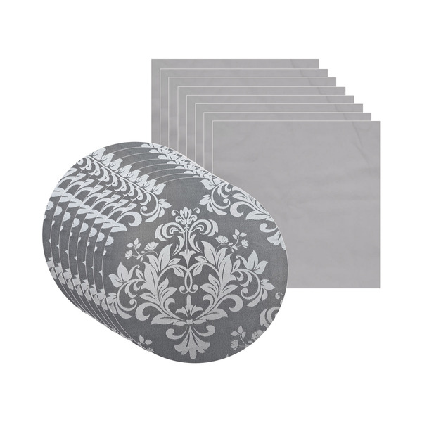 Kit Sousplat + Guardanapo Jacquard Prata - 8 Peças - Com Base