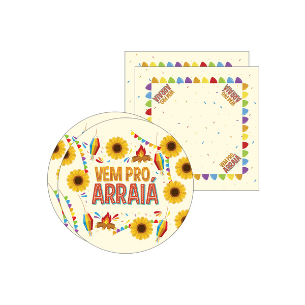 Kit Sousplat + Guardanapo Junina Dança - 2 Peças - Com Base