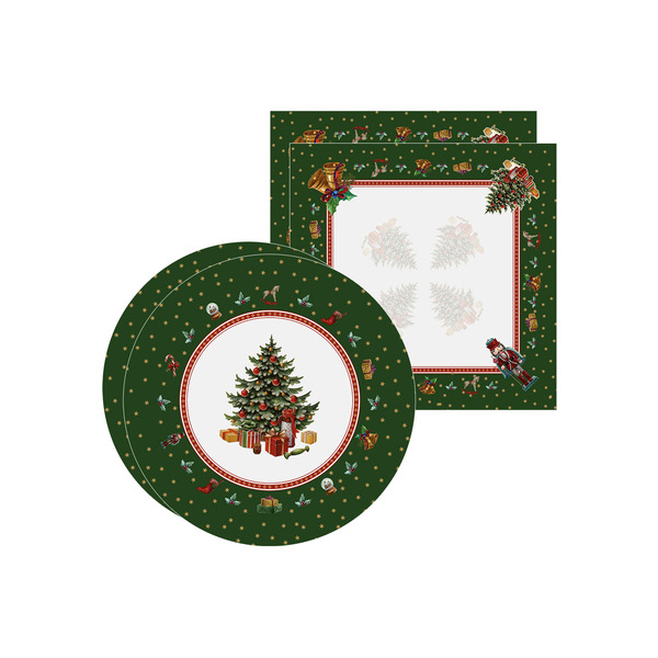 Kit Sousplat + Guardanapo Natal Árvore Verde - 2 Peças - Sem