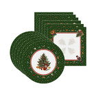 Kit Sousplat + Guardanapo Natal Árvore Verde - 6 Peças - Com