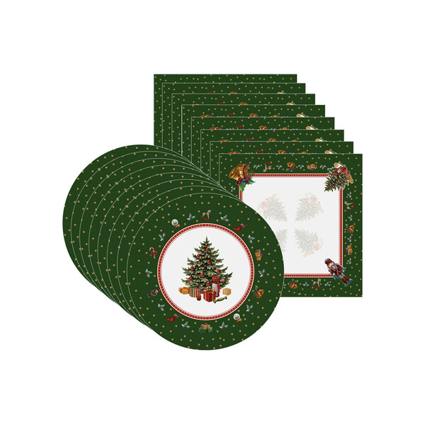 Kit Sousplat + Guardanapo Natal Árvore Verde - 8 Peças - Sem