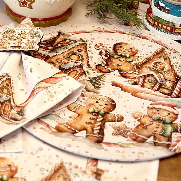 Kit Sousplat + Guardanapo Natal Biscoito - 1 Peça - Com Base