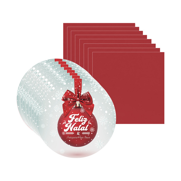 Kit Sousplat + Guardanapo Natal Bola - 8 Peças - Com Base