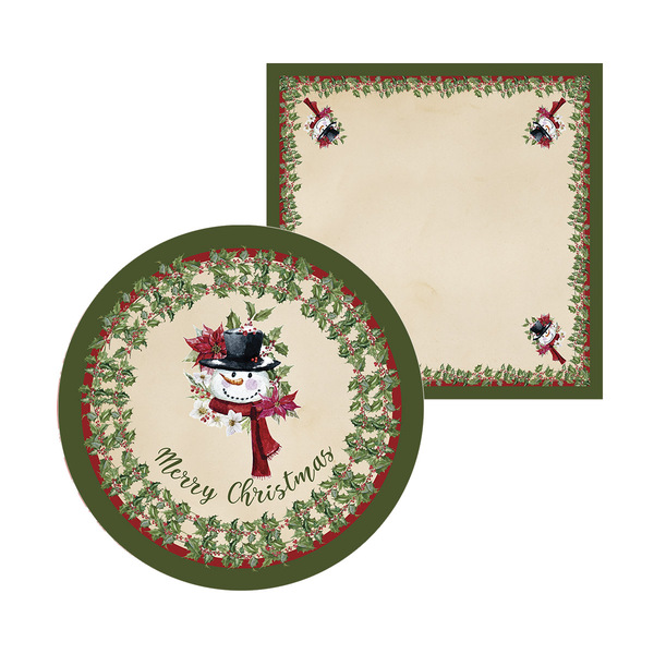 Kit Sousplat + Guardanapo Natal Boneco Neve/borda Verde - 1 P