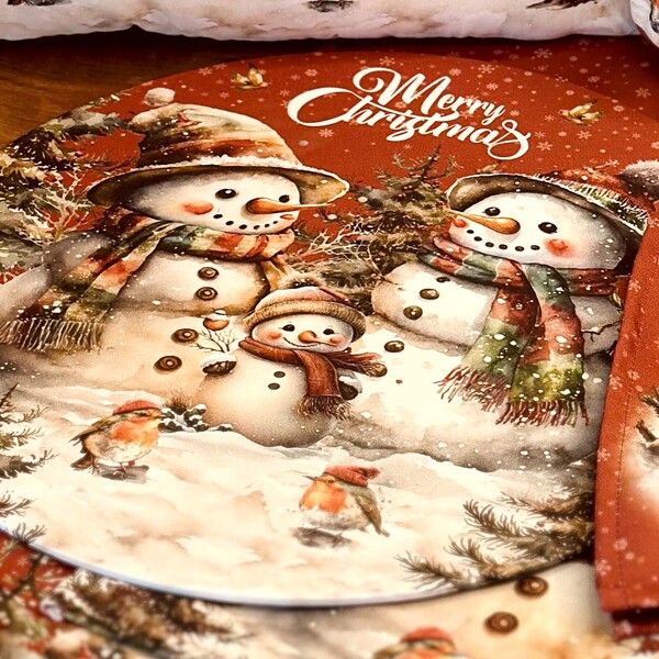 Kit Sousplat + Guardanapo Natal Boneco Neve Ii - 8 Peças - Se