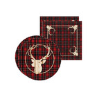 Kit Sousplat + Guardanapo Natal Cervo Xadrez - 2 Peças - Com