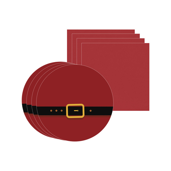 Kit Sousplat + Guardanapo Natal Cinto Noel - 4 Peças - Sem Ba