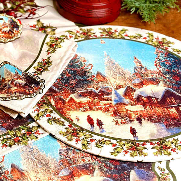 Kit Sousplat + Guardanapo Natal Da Vila - 8 Peças - Com Base