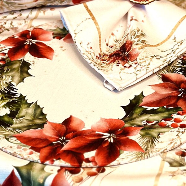 Kit Sousplat + Guardanapo Natal Flores Ii - 4 Peças - Sem Base