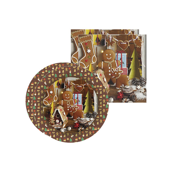 Kit Sousplat + Guardanapo Natal Fundo Biscoito - 2 Peças - Se