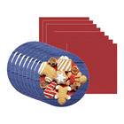 Kit Sousplat + Guardanapo Natal Fundo Biscoito/borda Azul - 8