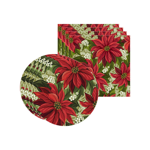 Kit Sousplat + Guardanapo Natal Fundo Flor2 - 4 Peças - Com B